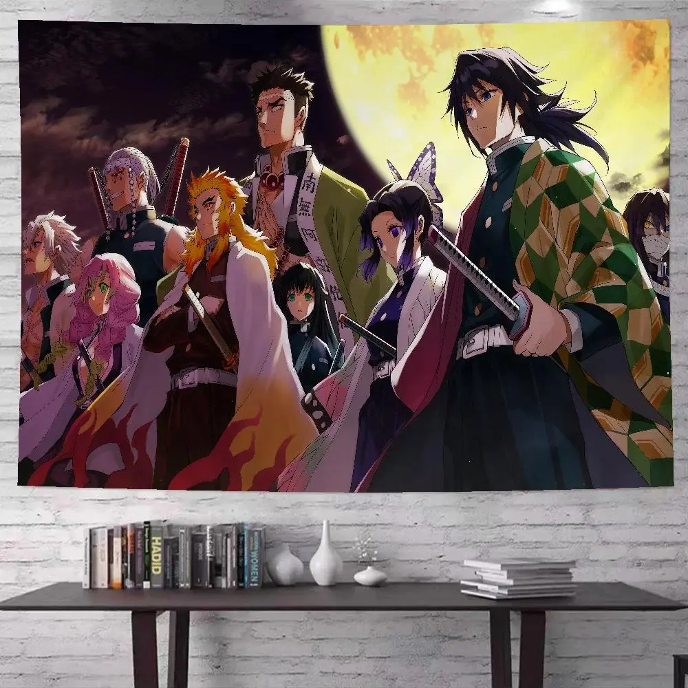 Demon Slayer Colorful Anime Tapestry, Bohemian Mandala Wall Art Hanging, Japanese Manga Dorm Room Decor Flag, Otaku Bedside Poster Background, Zen Hippie Room Aesthetic