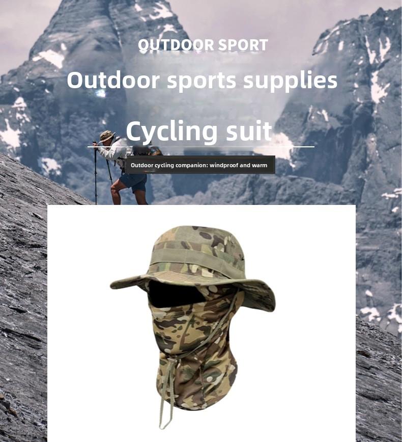 Spring and summer bucket hat, windproof visor, drawstring design, camouflage round edge outdoor fishing set, outdoor mountaineering casual windproof hat