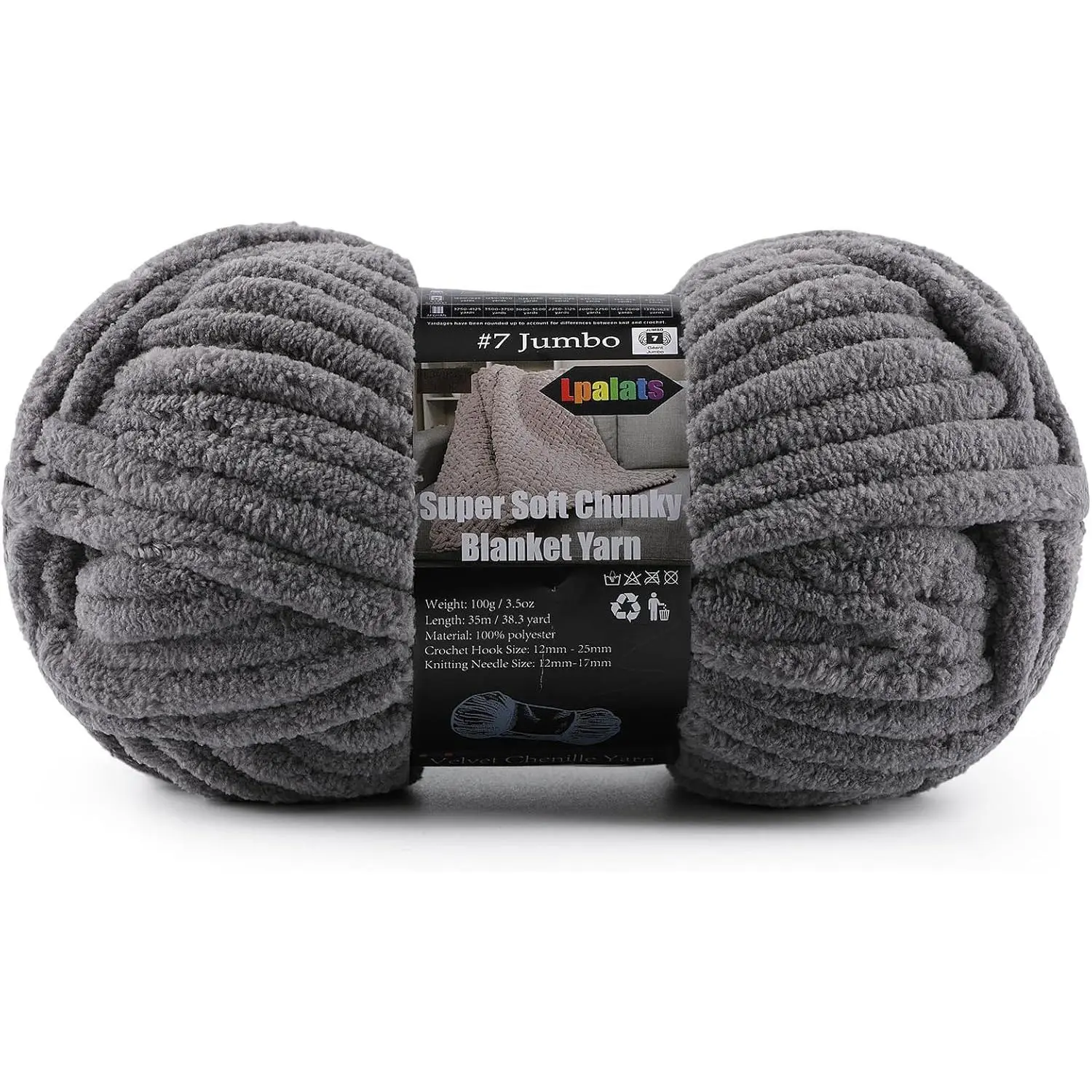 Super Soft Chunky Chenille Yarn for Crocheting & Knitting - 3.52oz/38.2yd per Skein, Ultra Plh Velvet Yarn for Baby Blankets, Amigurumi & Crafts, Charcoal Gray, 1 Skein
