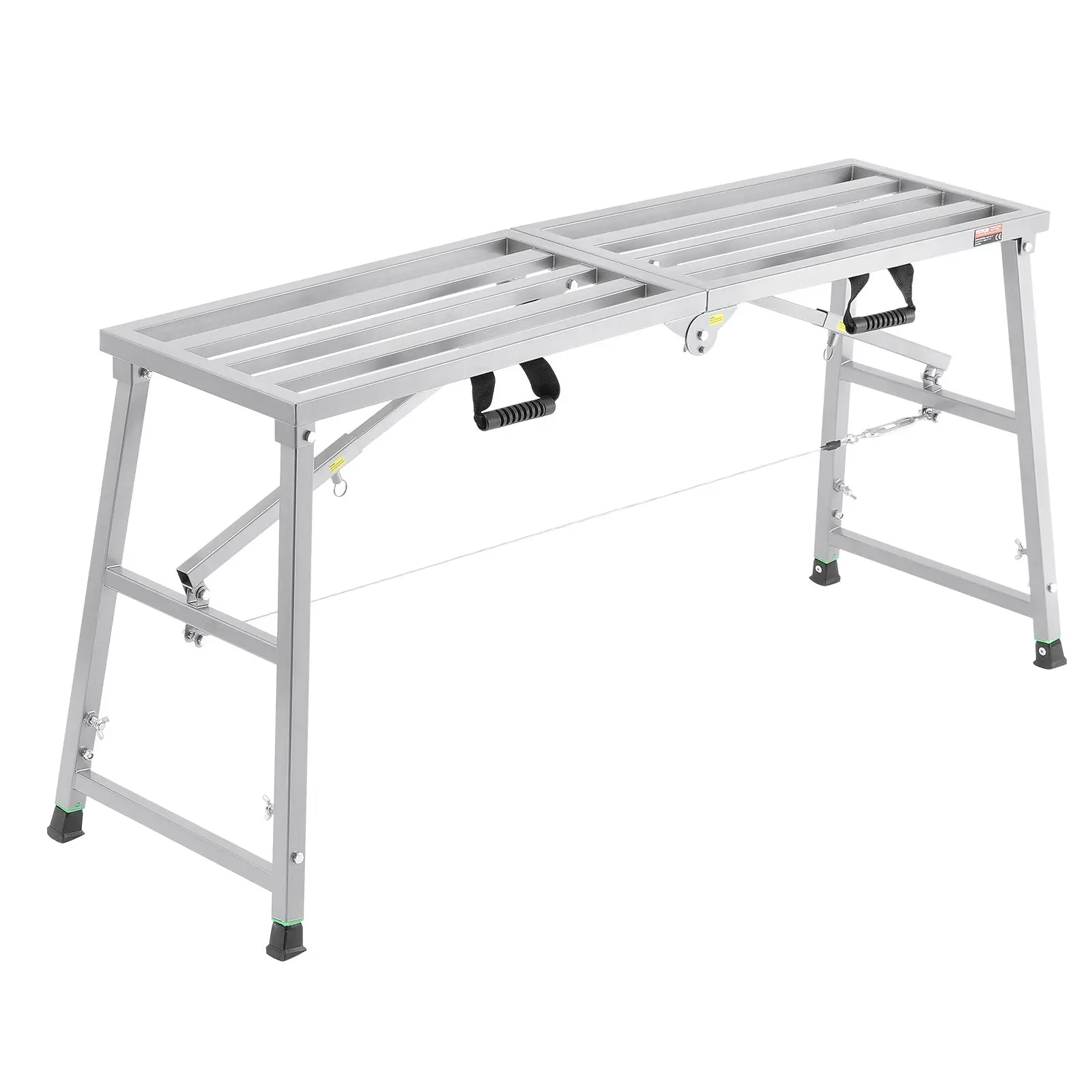 VEVOR Work Platform, 4 Gear Adjustable Height, Folding Alloy Steel Step Ladder, Portable Scaffolding Platform, 800 lb Load Capacity, Non-Slip Rubber Feet, Drywall Painting Stool, Cleaning & Washing