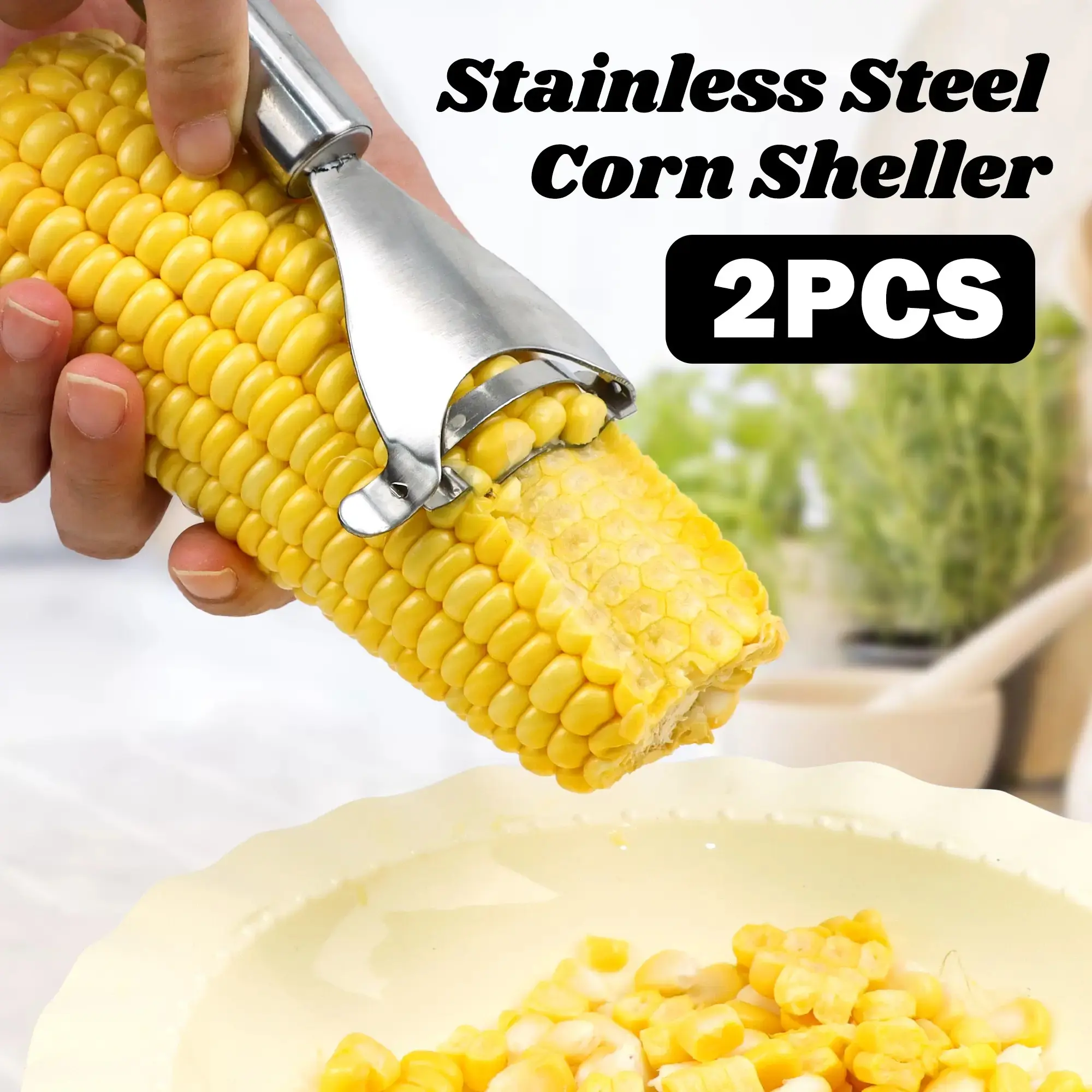 2-Pack Corn Peeler, Rust-Resistant Steel Blade, Stainless Steel Kernel Remover, Manual Corn Sheller, Home & Commercial Kitchen Tool, No Battery Needed