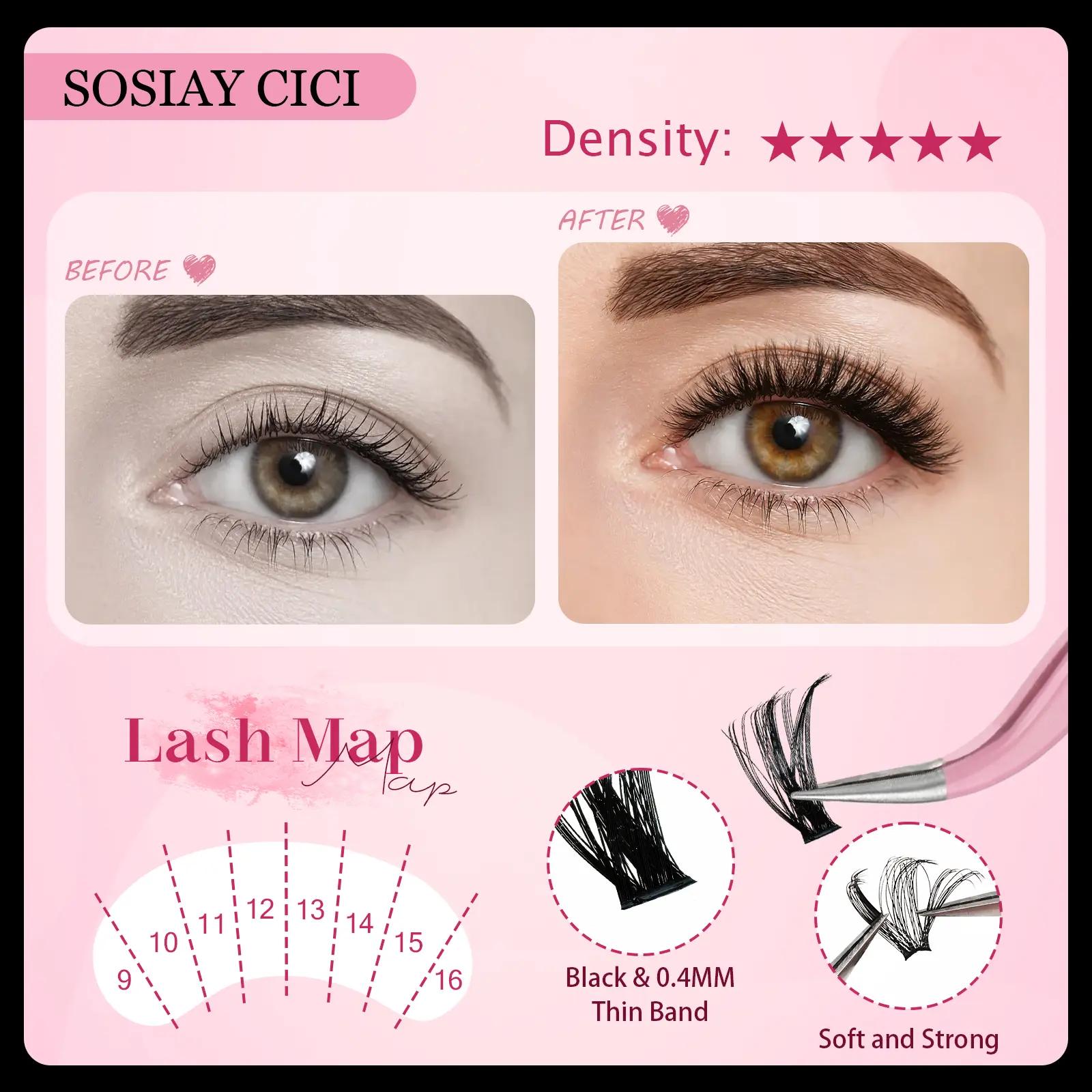 SOSIAY CICI All-in-One Lash Clusters Kit, 320PCS D Curl Individual Lashes, DIY Eyelash Extension Set with Tools