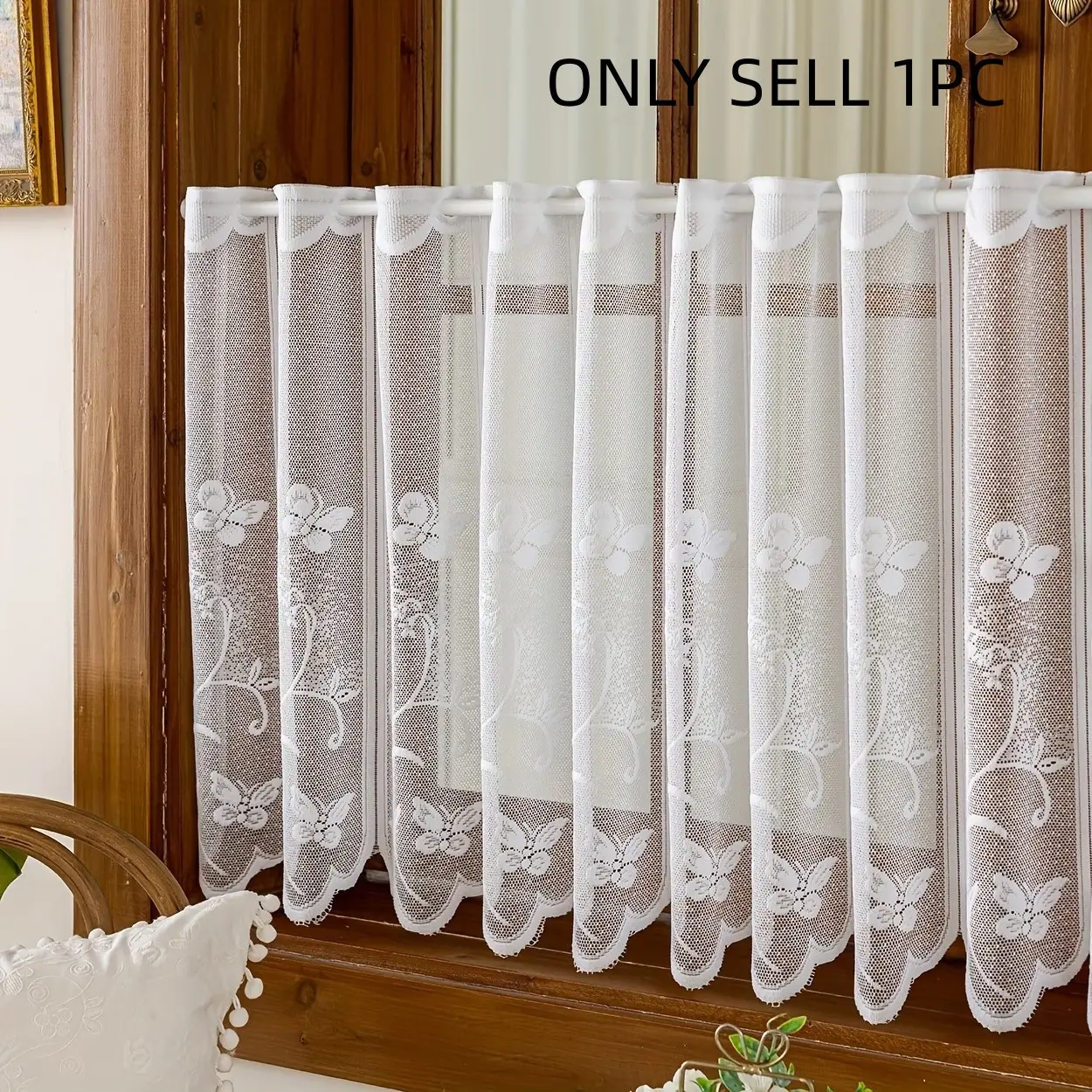 1pc Boho Floral Sheer Summer Curtains, Top Rod Pocket Design, Ideal for Living Room, Bedroom, Balcony, Kitchen Decor, Minimalist Style Drapes