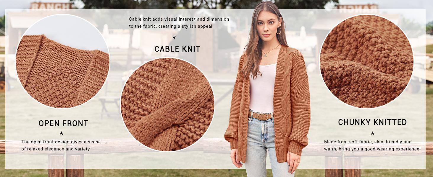 Saodimallsu Women's Open Front Chunky Knit Cardigan Loose Lantern Sleeve Oversized Sweater Coats SpringStatements Saodimallsu Women's Open Front Chunky Knit Cardigan Loose Lantern Sleeve Oversized Sweater Coats SpringStatements