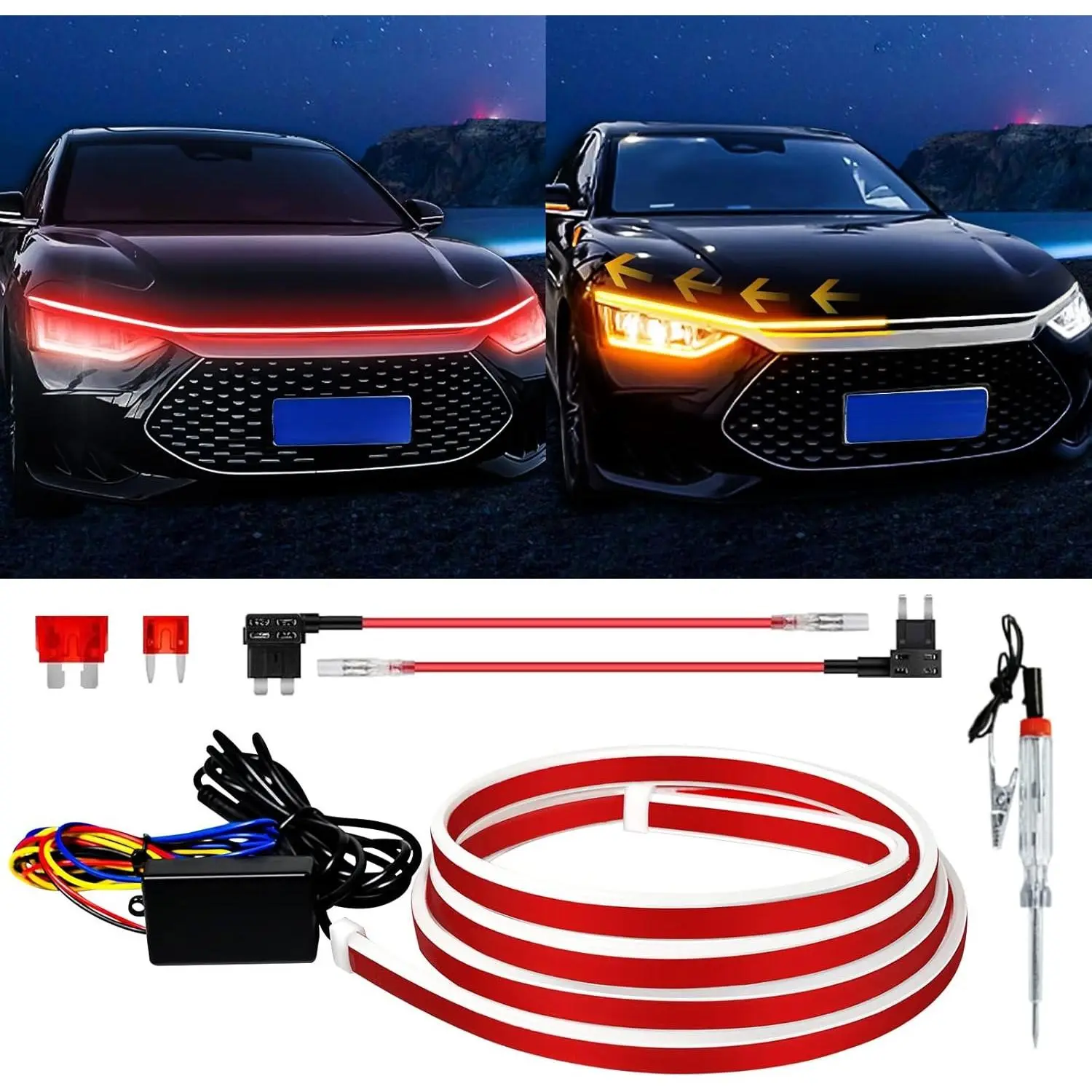 Sequential Turn Signal Led Light Strip Dynamic Scan Start Up  Lights Flexible DRL Daytime Running Light for ,,SUV, Color Red  Flowing Switchback 12V 70inch /1.8M (1Set)