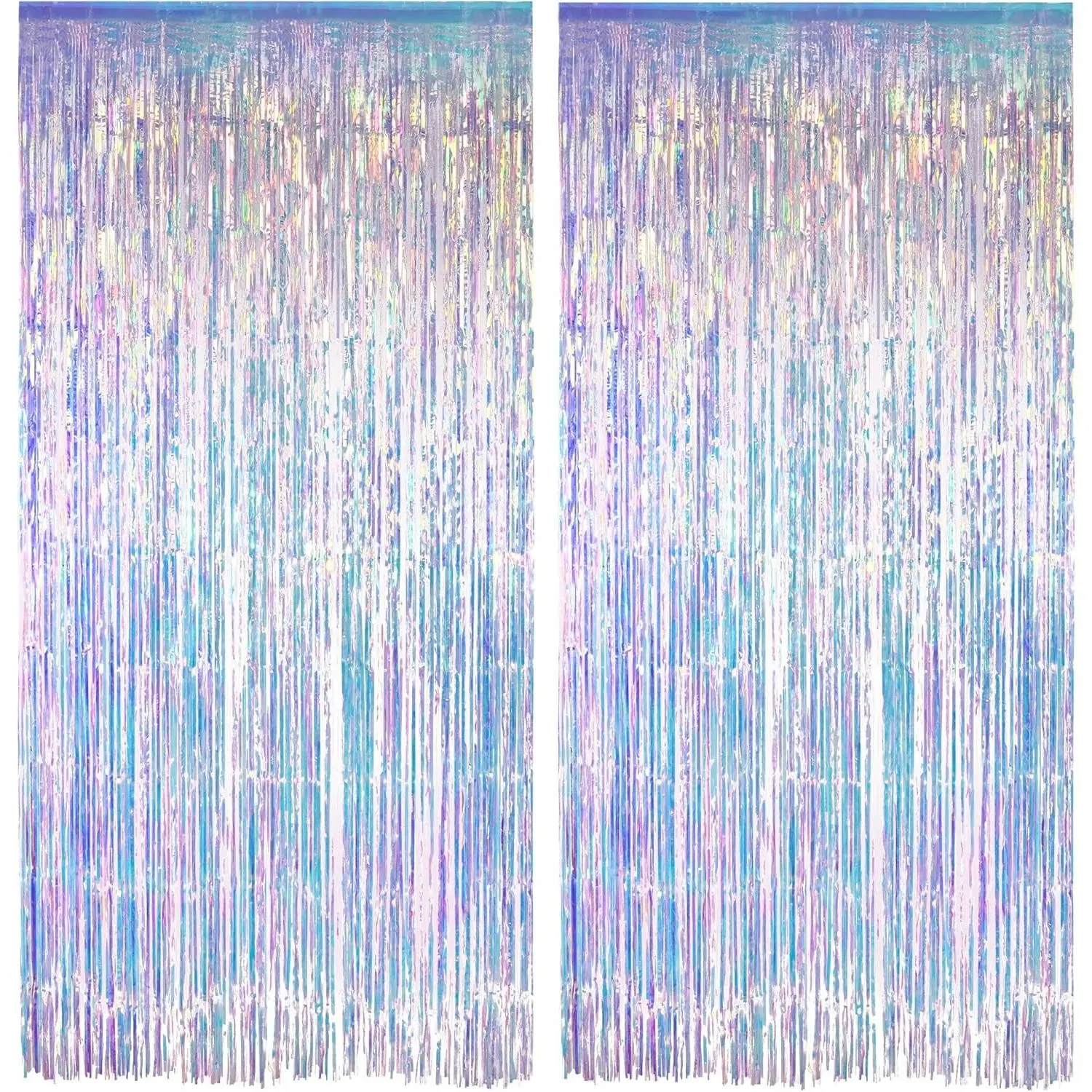 Iridescent Party Streamers Backdrop - Neon Transparent Holographic Tinsel Foil Fringe Curtain for Mermaid/Frozen/Sea/Euphoria/ERAS Party Theme Decorations, 3.2ft x 6.5ft, 2 Pack