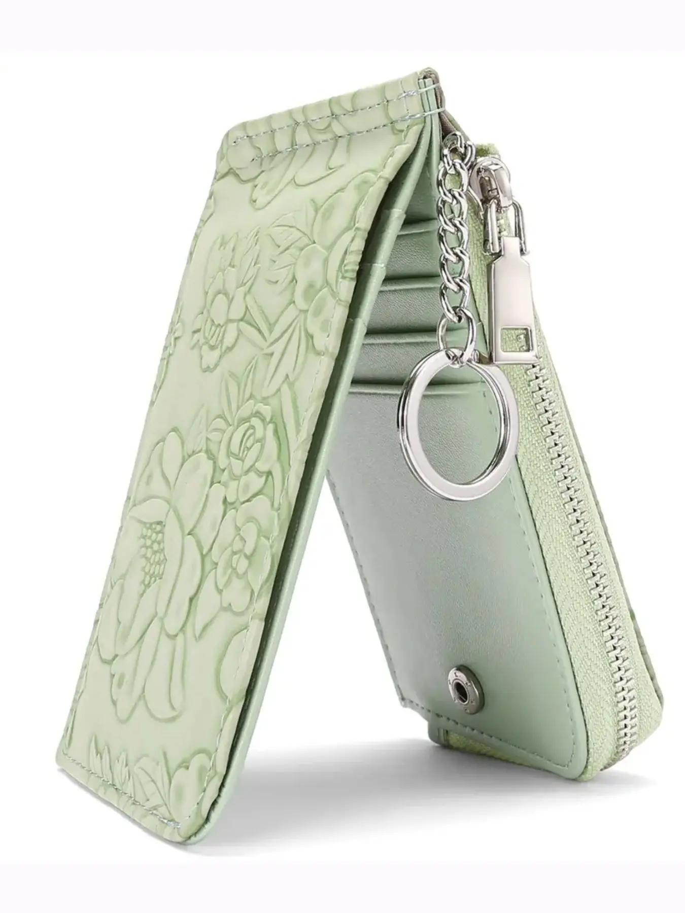 2026 Women's Cute Embossed Print Zipper Wallet - Credit Card Wallet, Zipper Pouch Wallet, Large-Capacity Multi-Slot Zipper Card Holder, Card Wallet Set with Keychain