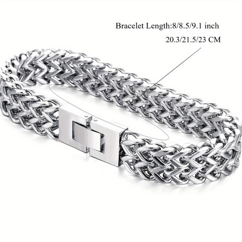 FIBO STEEL 12MM Stainless Steel Two-Strand Wheat Chain Bracelet for Men Punk Biker 8.0-9.1 inches Non Tarnish Elegant Minimalist Bangle