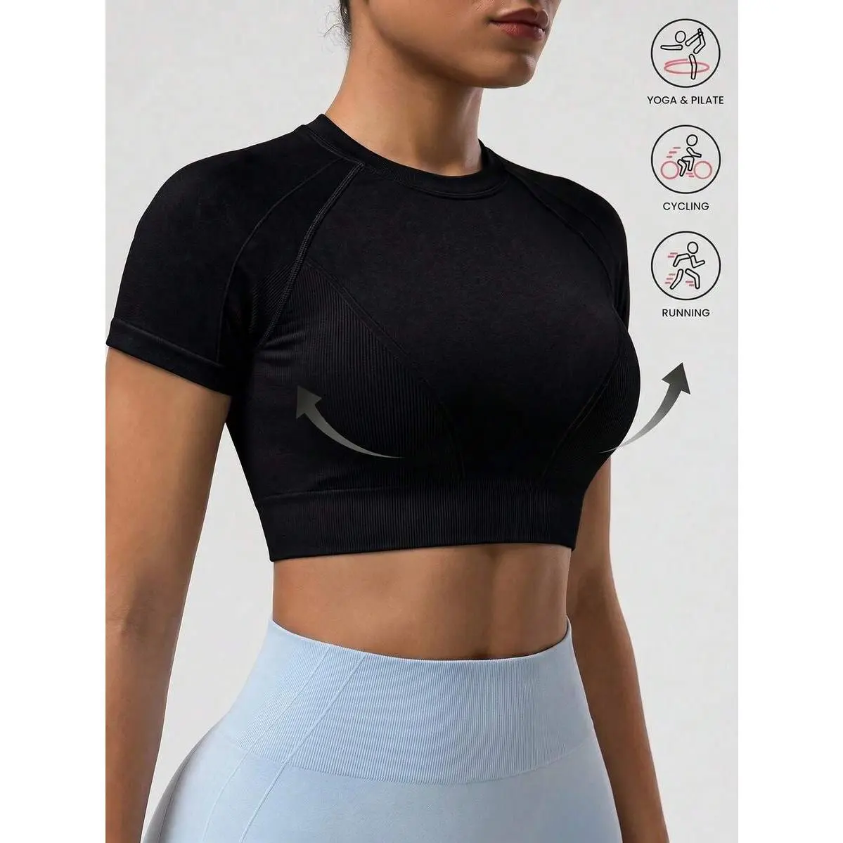 Women's Seamless Compression Yoga Short-Sleeve T-Shirt - Polyamide Blend, Crop Length, Skin-Friendly Elastic, Moisture-Wicking, Slim Fit for Yoga Studio, Outdoor Fitness - Dry Clean Safe, Compression Shirt Women, Standard Sizes