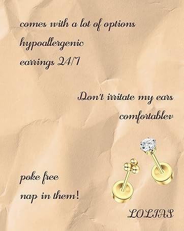 LOLIAS Flat Back Earrings for Women Hypoallergenic Surgical Steel Earrings for Sensitive Ears-20G Cartilage Earring Stacks Gold Hoops Flatback Stud Earring Sets for Multiple Piercing