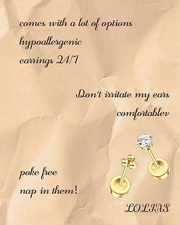 LOLIAS Flat Back Earrings for Women Hypoallergenic Surgical Steel Earrings for Sensitive Ears-20G Cartilage Earring Stacks Gold Hoops Flatback Stud Earring Sets for Multiple Piercing