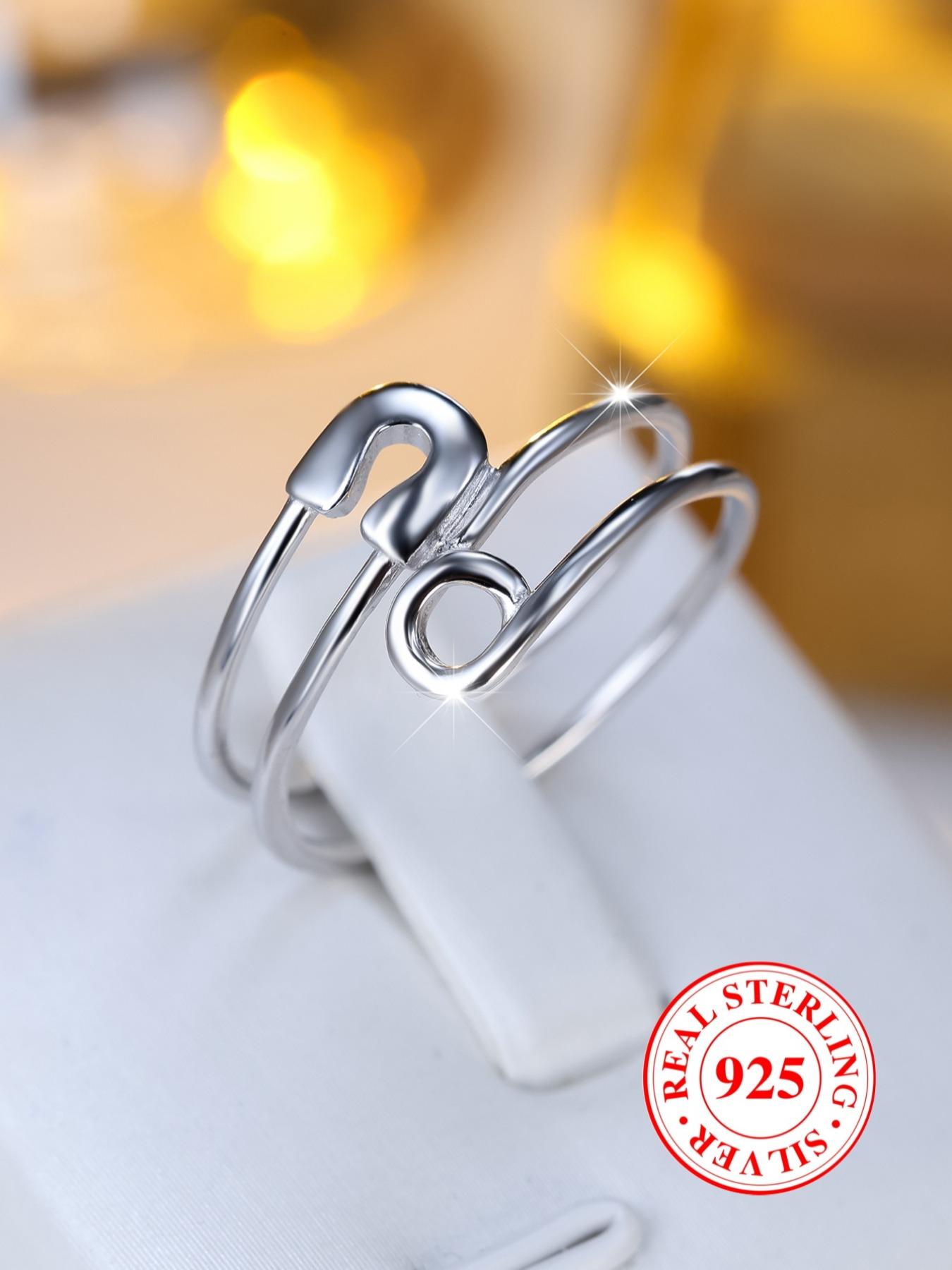 925 Sterling Silver Vintage Pin Design Ring, Adjustable Open Ring, Fashion Jewelry Accessories for Women & Girls, Trendy All-match & Exquisite Jewelry for Birthday Gift, Adjustable Rings, Statement Rings