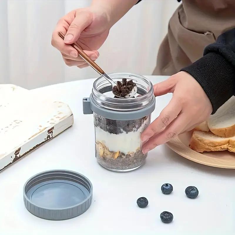 12oz Glass Salad Jar with Spoon, Portable Overnight Oatmeal Cup, Reusable Yogurt Container for Breakfast, Healthy Eating Containers, Perfect Gift for Holidays