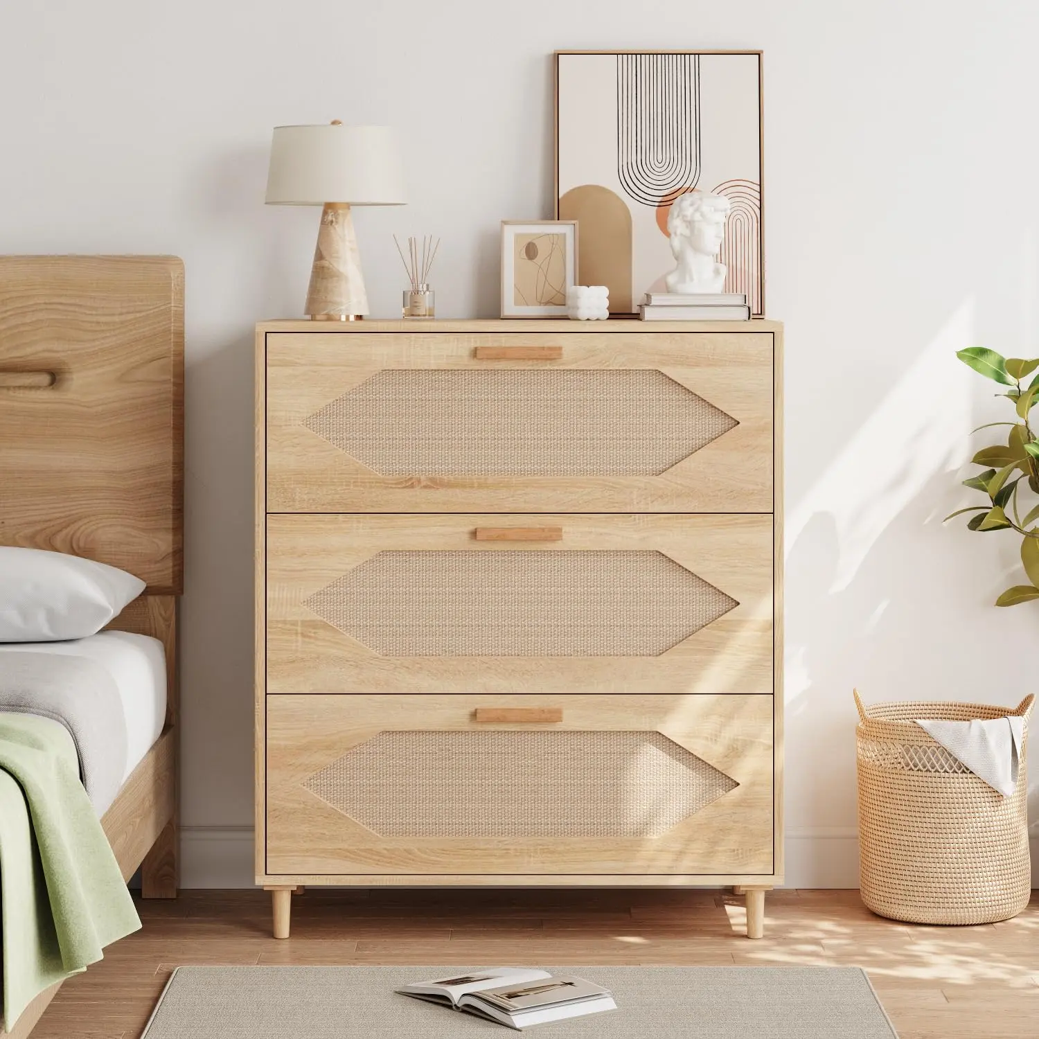 Garvee 3 Drawer Rattan Dresser