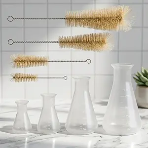 Triangle Flask Cleaning Brush Set, Large Capacity Plastic Measuring Cup, Efficient Cleaning Tool Combo, 50ML/100ML/500ML/1000ML, 2 Pieces