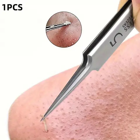 1PCS Ultra Sharp Stainless Steel Blackhead Tweezers, Precision Comedone Pimple Remover Tool, Facial Pore Cleaning Tweezers for Home & Salon Daily Skin Care