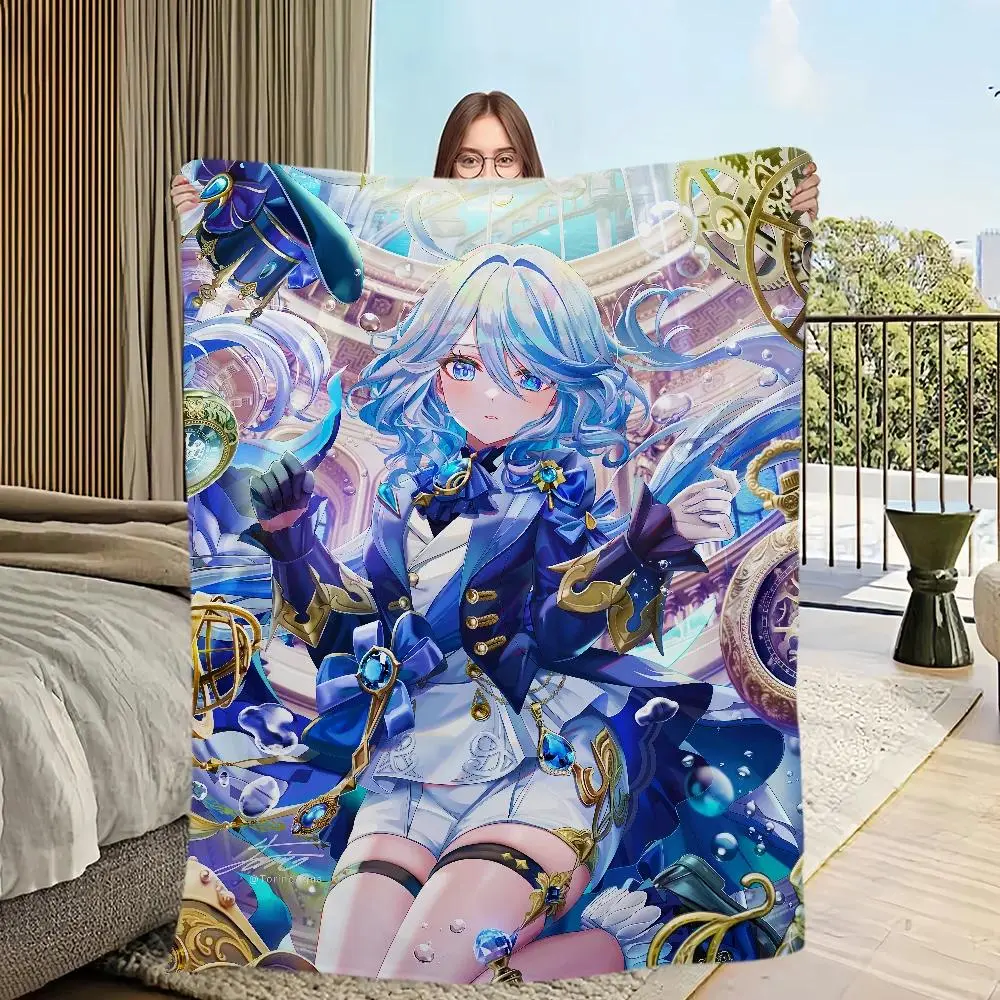 Furina Fontaine Genshin Impact Flannel Fabric Blanket - Anime Artwork Character Print, Multi-Size, for Bedroom Use, Gaming Area Gift Ideas