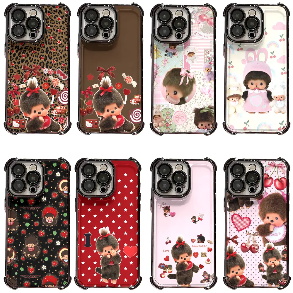 Monchhichi Cartoon Doll Phone Case - 4-Corner Shockproof Transparent Electroplate TPU Cover for iPhone 17 Pro Max,16,15,14 Plus,13,12,11 & Samsung S23,S24,S25 Ultra - Gift for Anime Doll Lovers