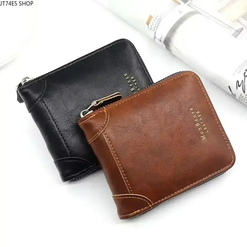 2026 New Men Retro PU Leather Zipper Short Wallet, Multi-Slot Card Holder with Coin Pocket, Stylish Purse for Daily Use Travel and Holiday Gifts