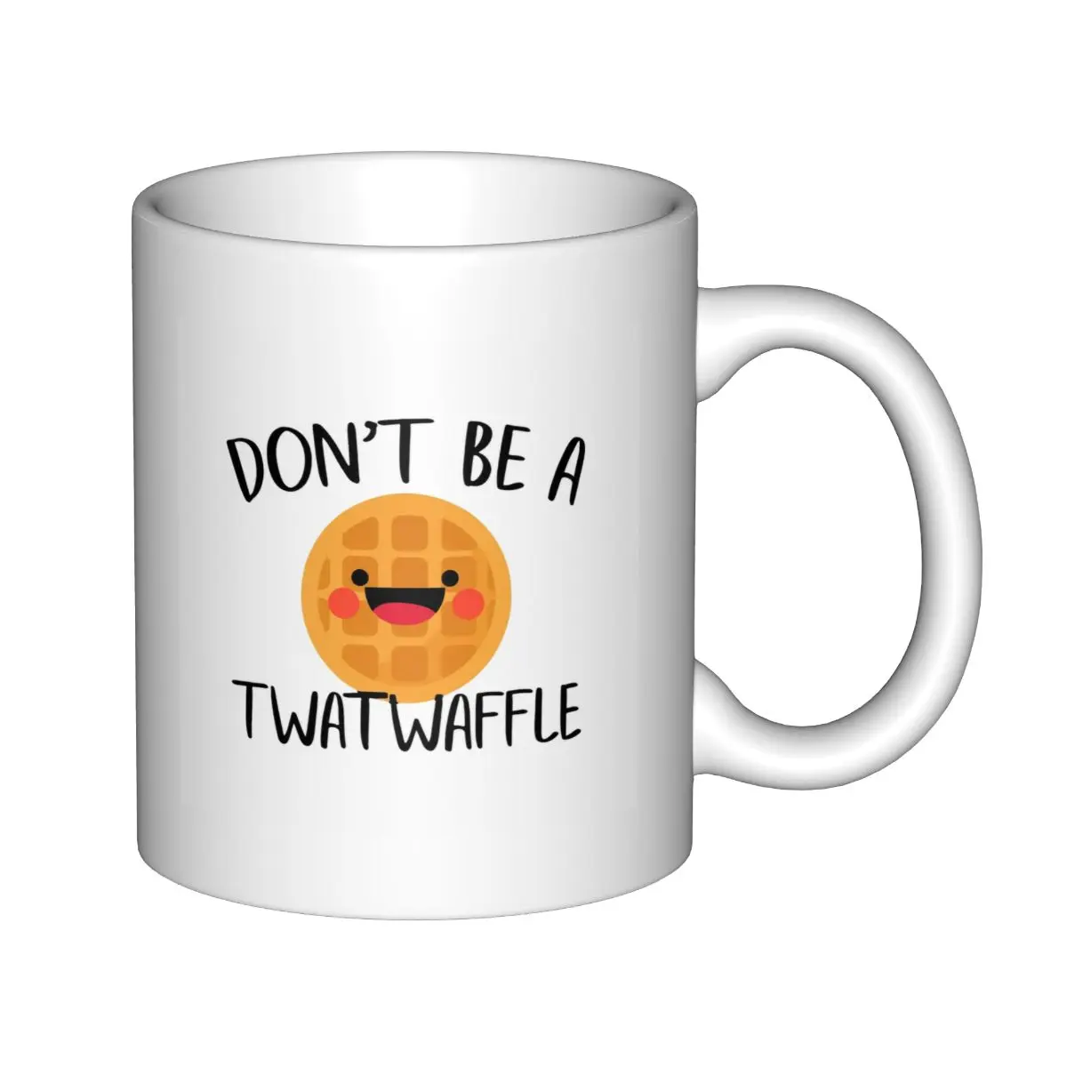 Don’t Be A Twat Waffle 11oz Coffee Tea Mug, Novelty Waffle Mug Funny Rude Cartoon Smiley Waffle Print White Ceramic Cup, Hilarious Gag Gift For Friends