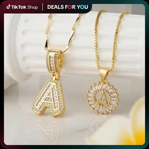 Unisex 2-Count Initial Necklace Assorted Set, Golden-Silver Bubble Chain Necklaces with Cubic Zirconia Pendants, Custom Letter Logo Simple Chain Jewelry, Women's Daily Wear Accessory & Anniversary Gift, Assorted Set Necklaces,summeroutfits,vacationoutfits