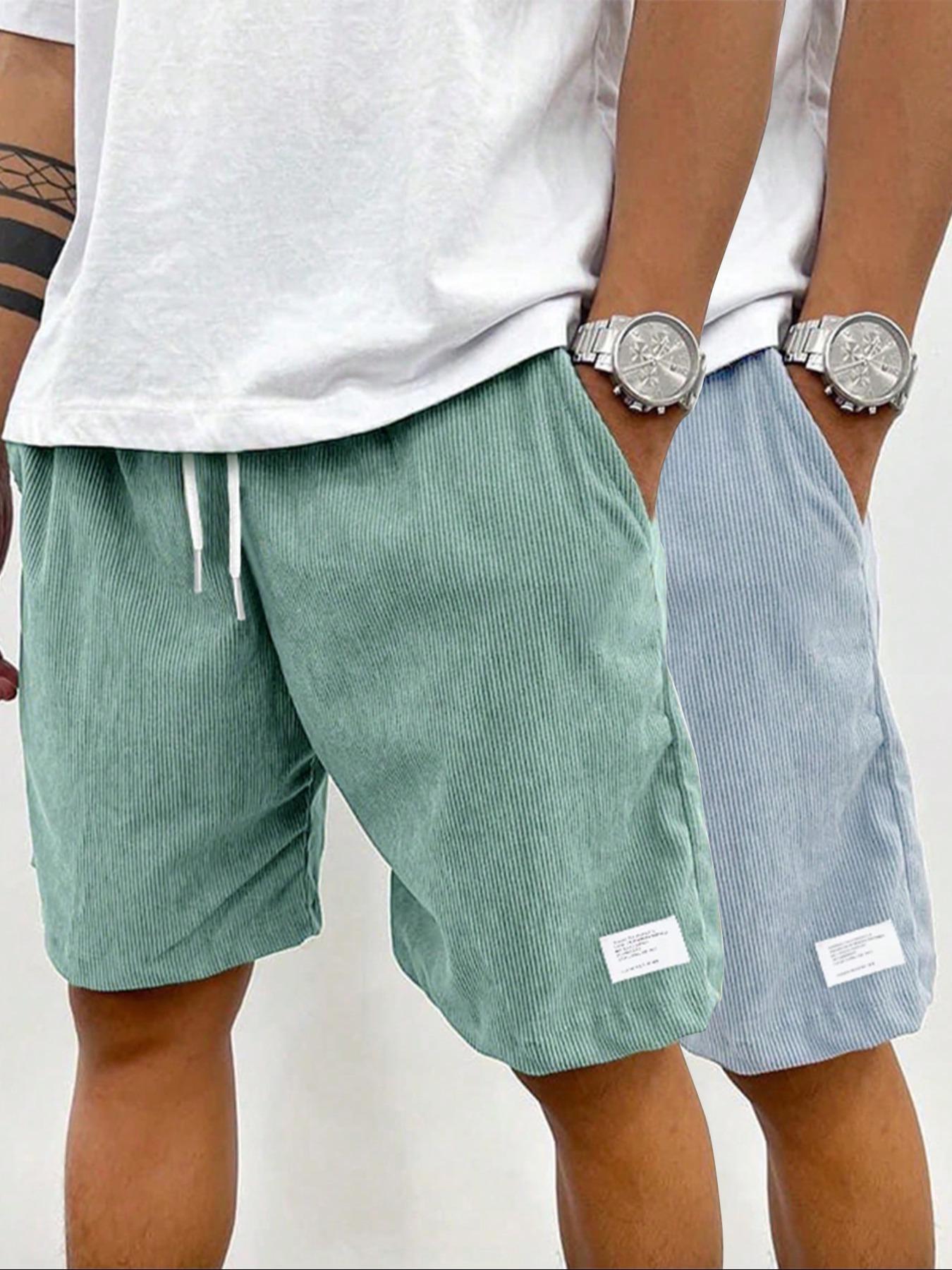 Men's Solid Patched Drawstring Waist Shorts, Regular Fit Casual Pocket Elastic Waist Shorts for Summer, Men's Bottoms for Daily Wear, Front Pocket Shorts
