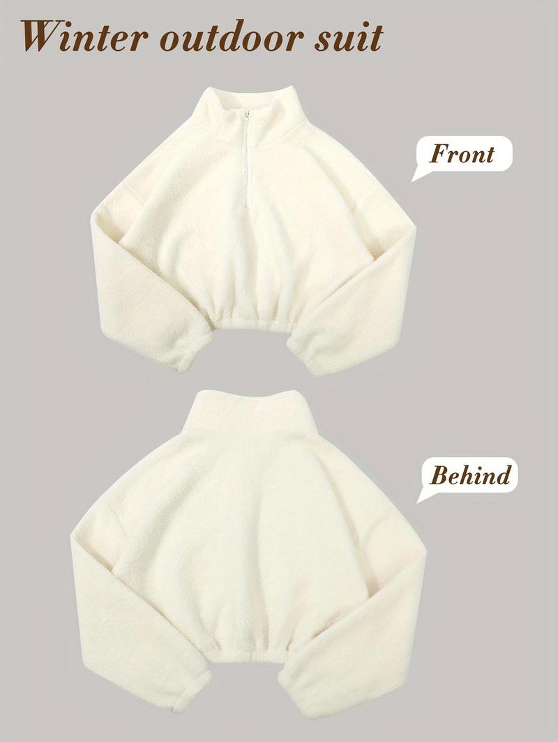 Amoyer 3-Piece Tracksuit Set for Women, fleece-lined zip jacket + top + high-waist pants, cozy winter activewear for gym, running, travel