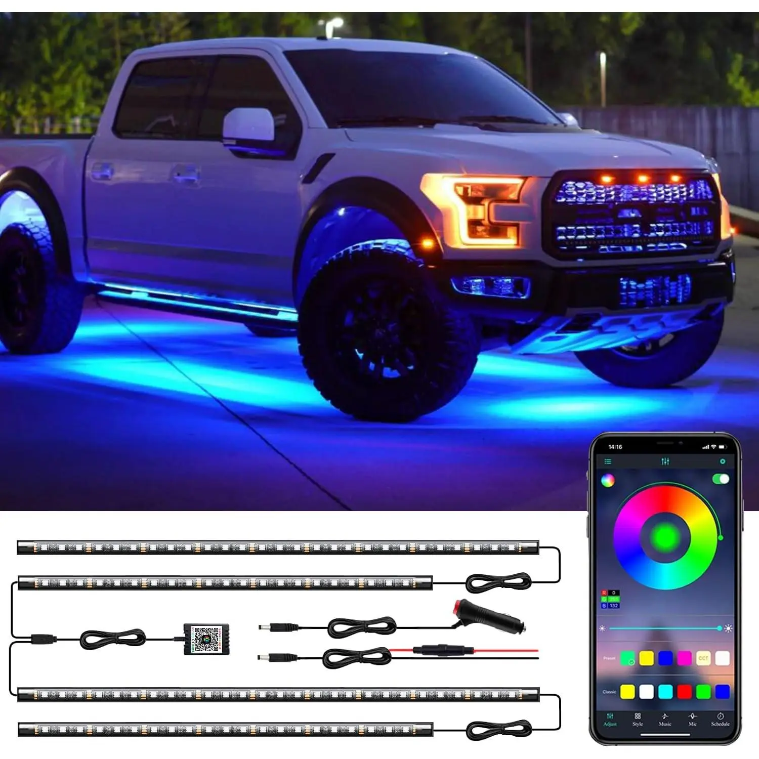 LED Underglow Kit for , 16 Million RGB Colors 29 Modes, APP + Remote Control,  Sync & DIY Mode,  Under  Lights Exterior for SUVs , DC 12V