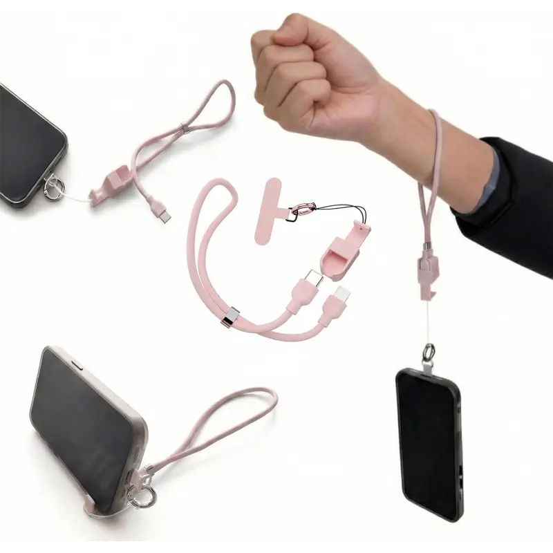 3-in-1 Phone Wrist Strap Lanyard for iPhone 17 16 15Built-in Stand 65W PD Fast Charging USB-C to Lighting Cable, Portable Hand Strap Travel, Gym & Commute Essentials for iphone 17