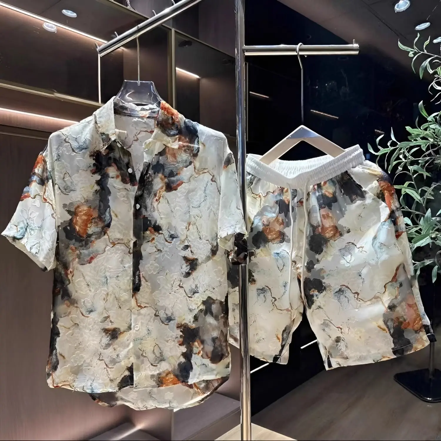 Men's Casual Vacation Style  Outfit, summer New Shorts and Shirt Set