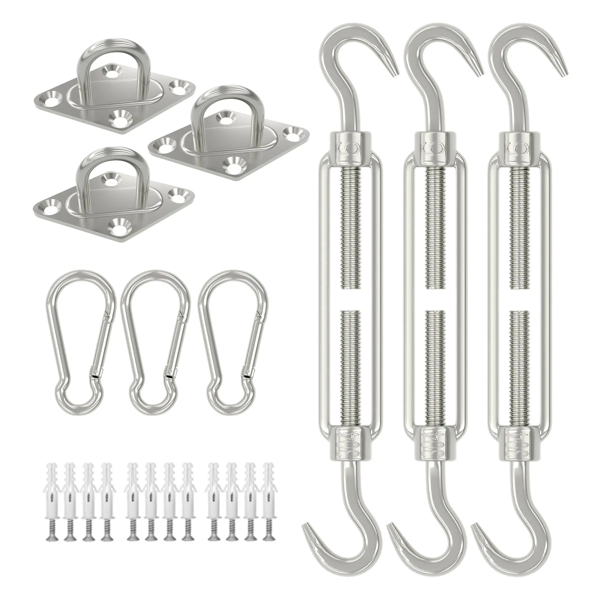 33 PCS Heavy Duty Shade Sail Hardware Kit – 6 Inch 304 Stainless Steel Accessories – Turnbuckles & Brackets – Canopy Attachment Set for Outdoor Patio, Garden, and Awning