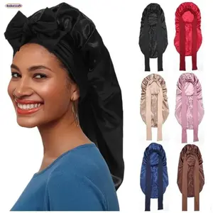 Women's Elastic Lightweight Hair Bonnet - Stay-On Satin Sleeping Nightcap, Cooling Summer Silk Wrap with Tie Band, Adjustable Edge Protector for Braids Curly Natural Hair, Breathable Haircare Essential Curl Locks Daily, Heatless, Edge Control