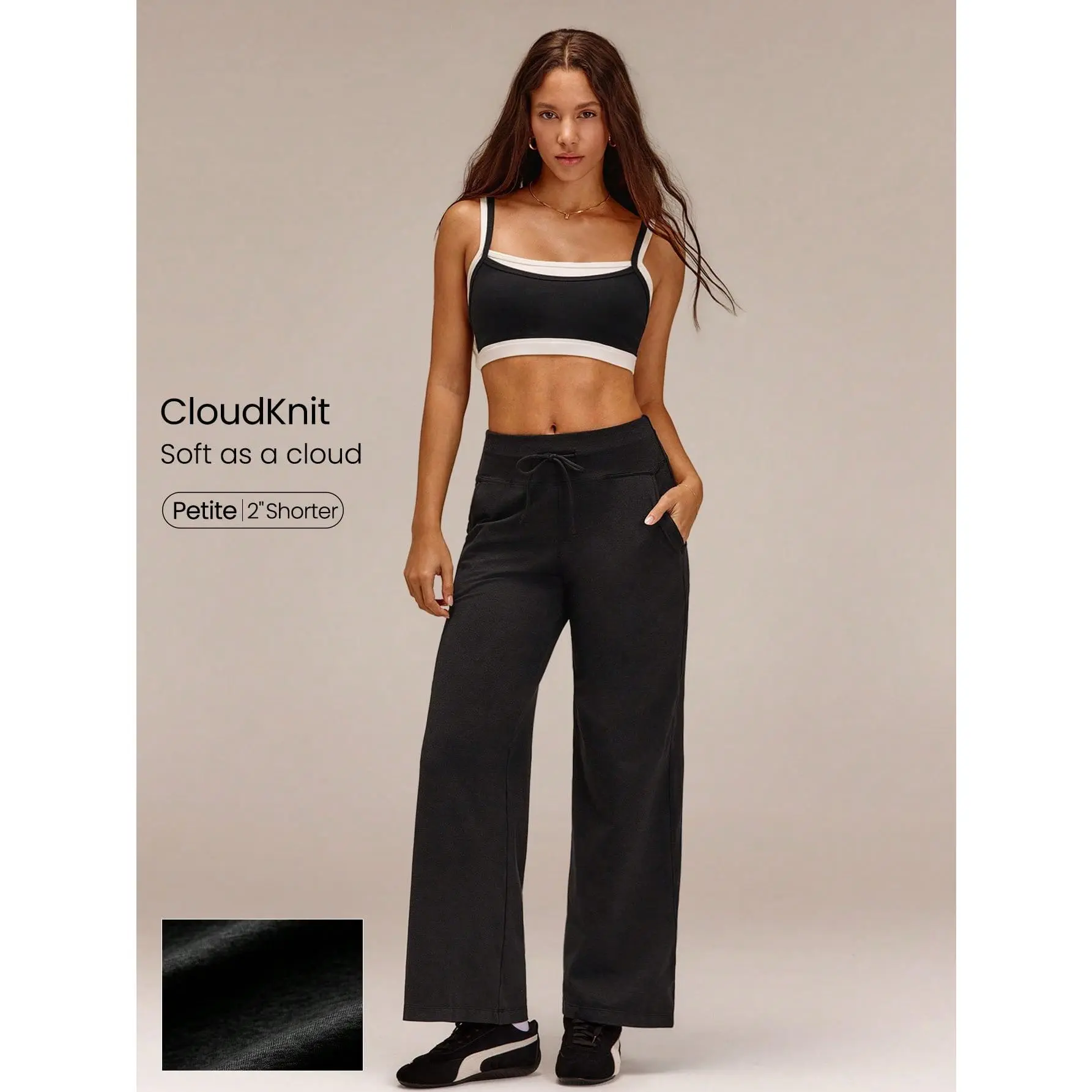 GLOWMODE 28" CloudKnit GlowEase Wide-Leg Adjustable Drawstring Pants With Yoga Waistband Side Pockets Petite Yoga Pilates Studio Daily Casual Wear