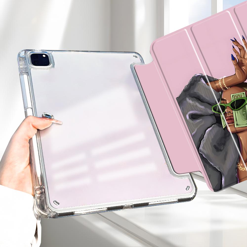 Money Glasses Design iPad Case, Transparent Acrylic Stand Cover, Pencil Holder & Charger Slot, Fits iPad Pro/air/mini, Shock-resistant Full Cover Protective Case, Tablet Protective Cover, Suitable for Offices Schools and Homes