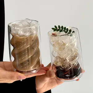 Design Dual-Layer Insulated Transparent Glass Cup, High Borosilicate Glass Material, Ice Americano Latte Juice Milk Cup