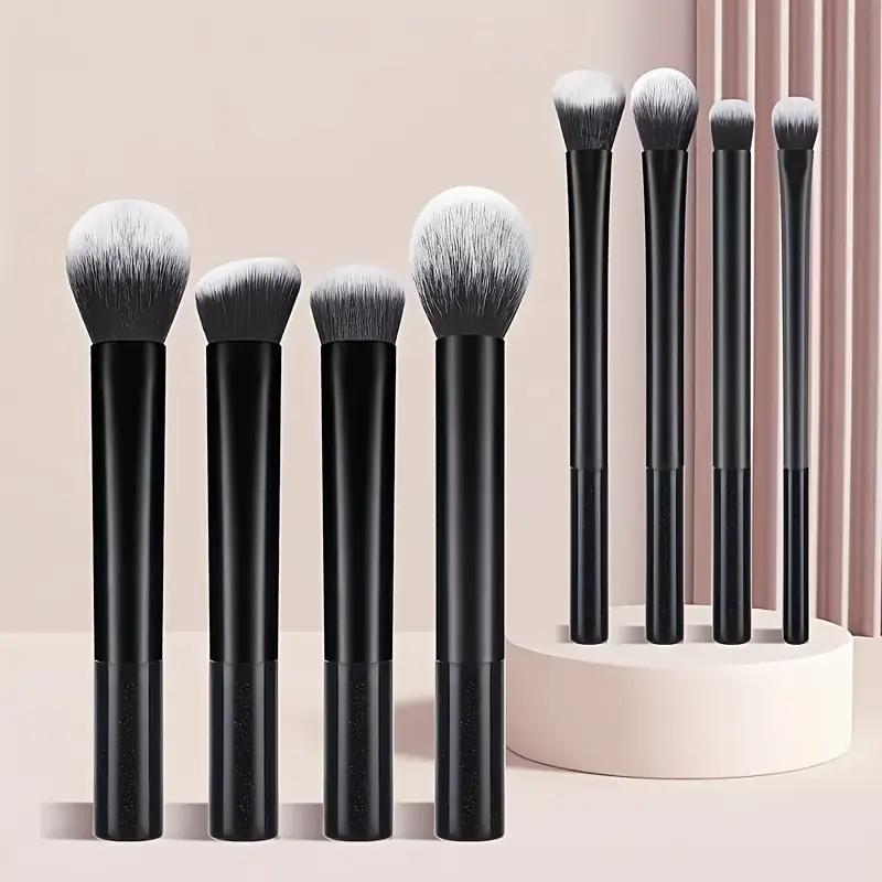 8-Piece Portable Makeup Brush Set, Includes Foundation, Blush, Concealer, Eyeshadow & Highlight Brushes, Ideal for Light Skin Tone