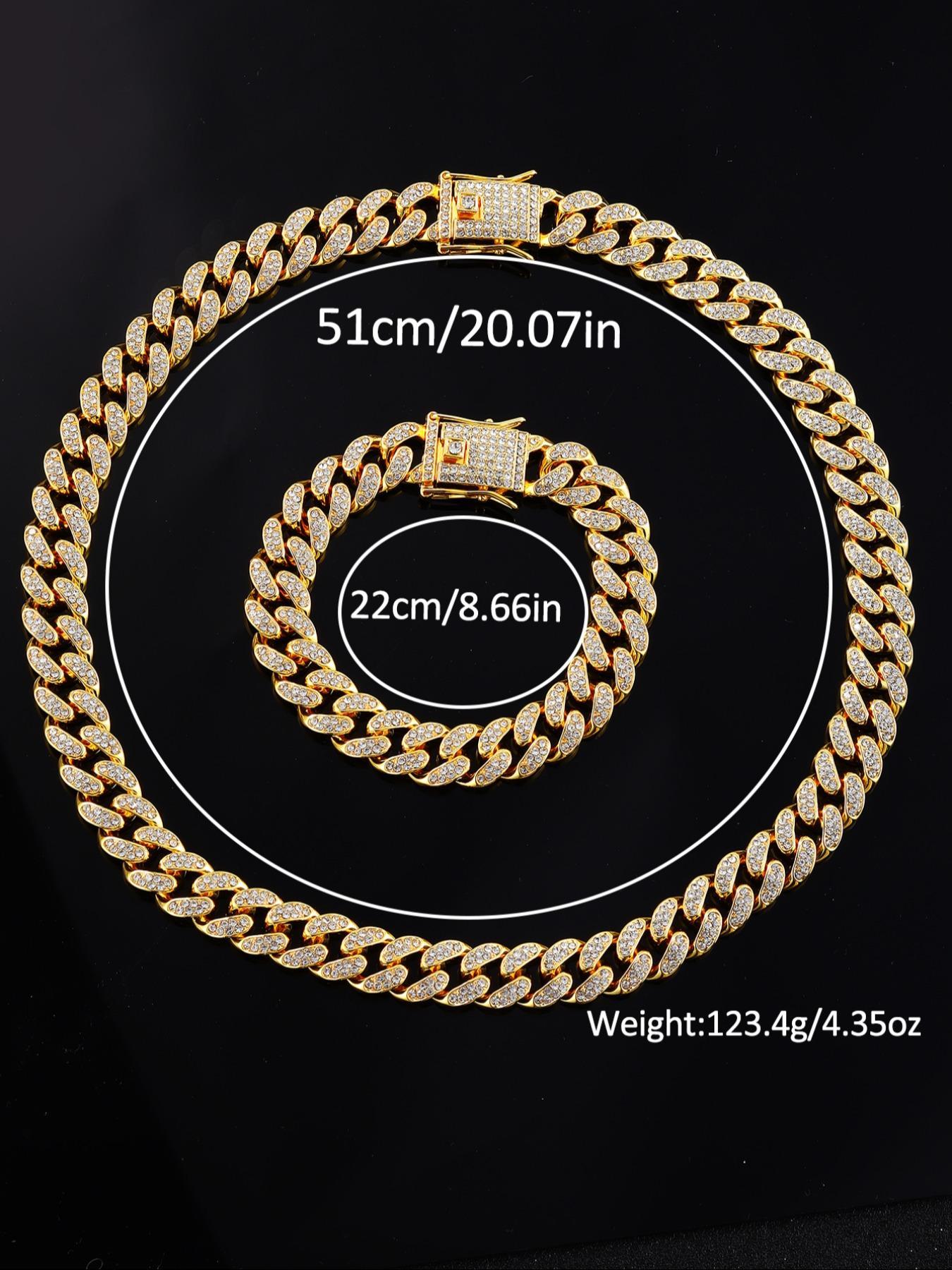 Men's Luxury Rhinestone Decorated Quartz Watch & Jewelry Set, Including Round Dial Watch & Bracelet & Necklace, Fashion Watch Set for Party, Daily Decor