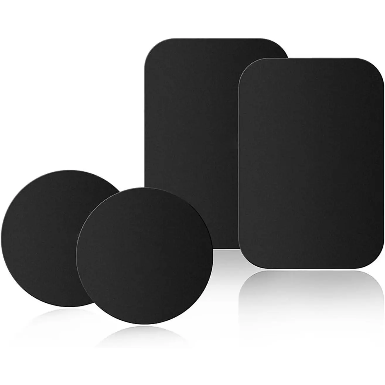 Adhesive Thin Metal Mounting Plates for Magnetic Mounts - 4-Piece Set Pack for Phone Users, Mixed Shapes (2 Rectangles & 2 Rounds), S-07N Black Stick Compatible Mobile Accessories