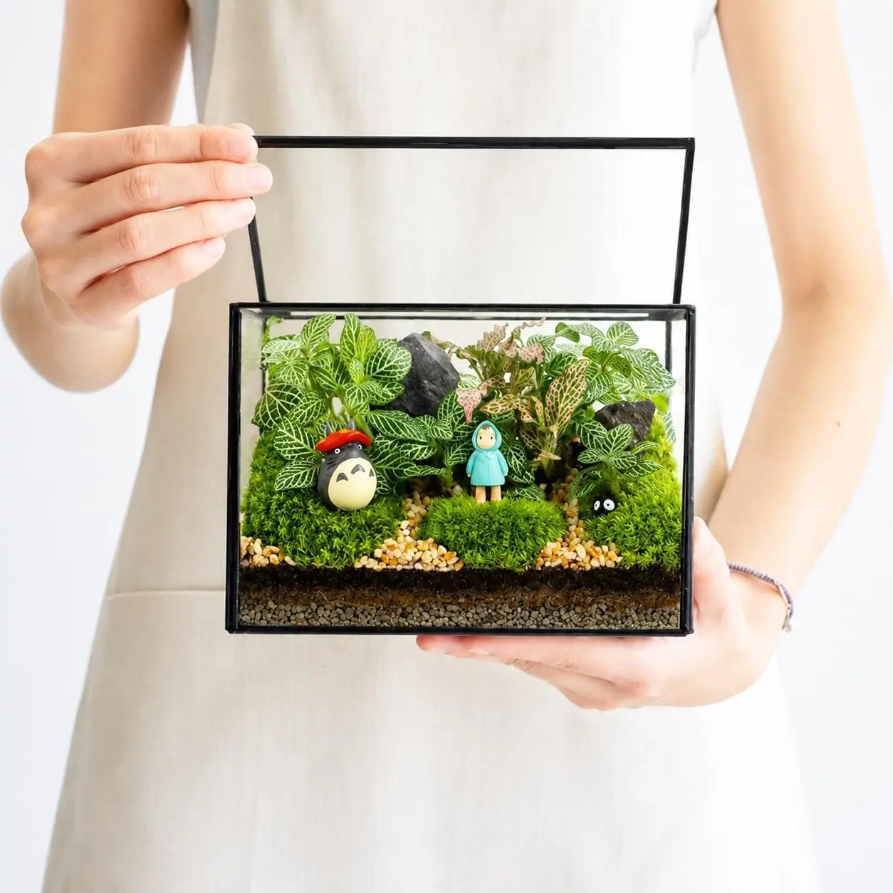 Small Glass Terrarium with Lid, Rectangle Geometric Planter Box, Clear Glass Container for Succulents, Moss, Air Plants, Ferns, Cactus, Tabletop Plant Display Decor, 6.7 x 3.9 x 4.7 in