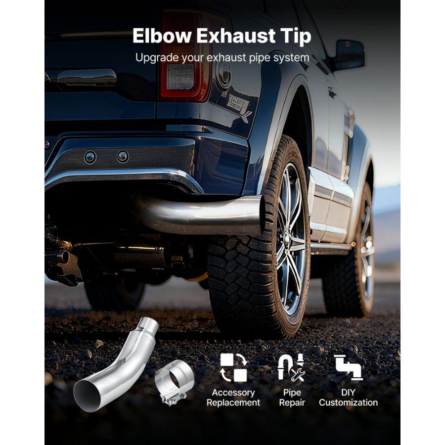 VEVOR Elbow Exhaust Tip, 4 Inch Inlet, 6 Inch Outlet, 23 in Overall Length, Chrome Turn Down Exhaust Tip with Clamp for Truck, Sedan, Sports Car, SUV, Chrome Structure for High Temperature Resistance