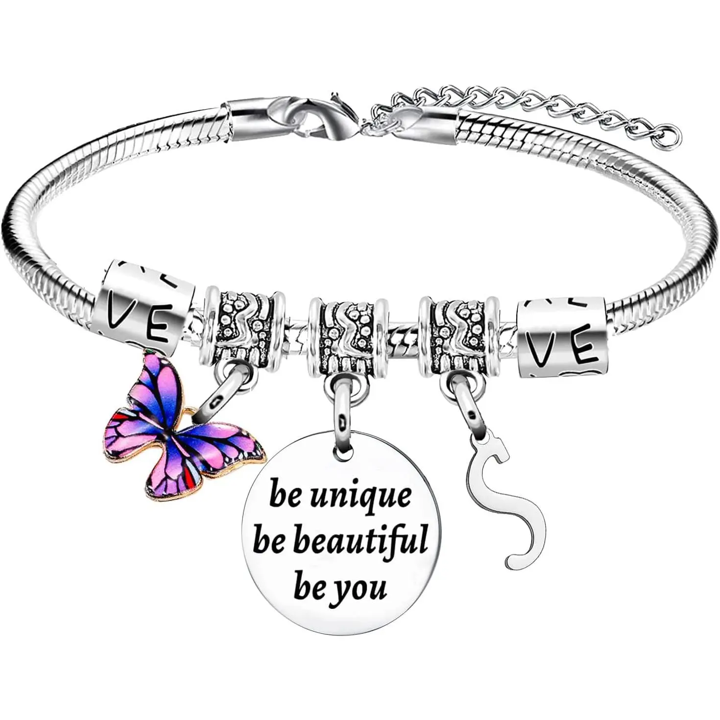 Inspirational Gifts Initial Bracelets For Women  Butterfly Bracelets Charm Bracelets For Sister Daughter Granddaughter 26 Letters Alphabet Bracelets