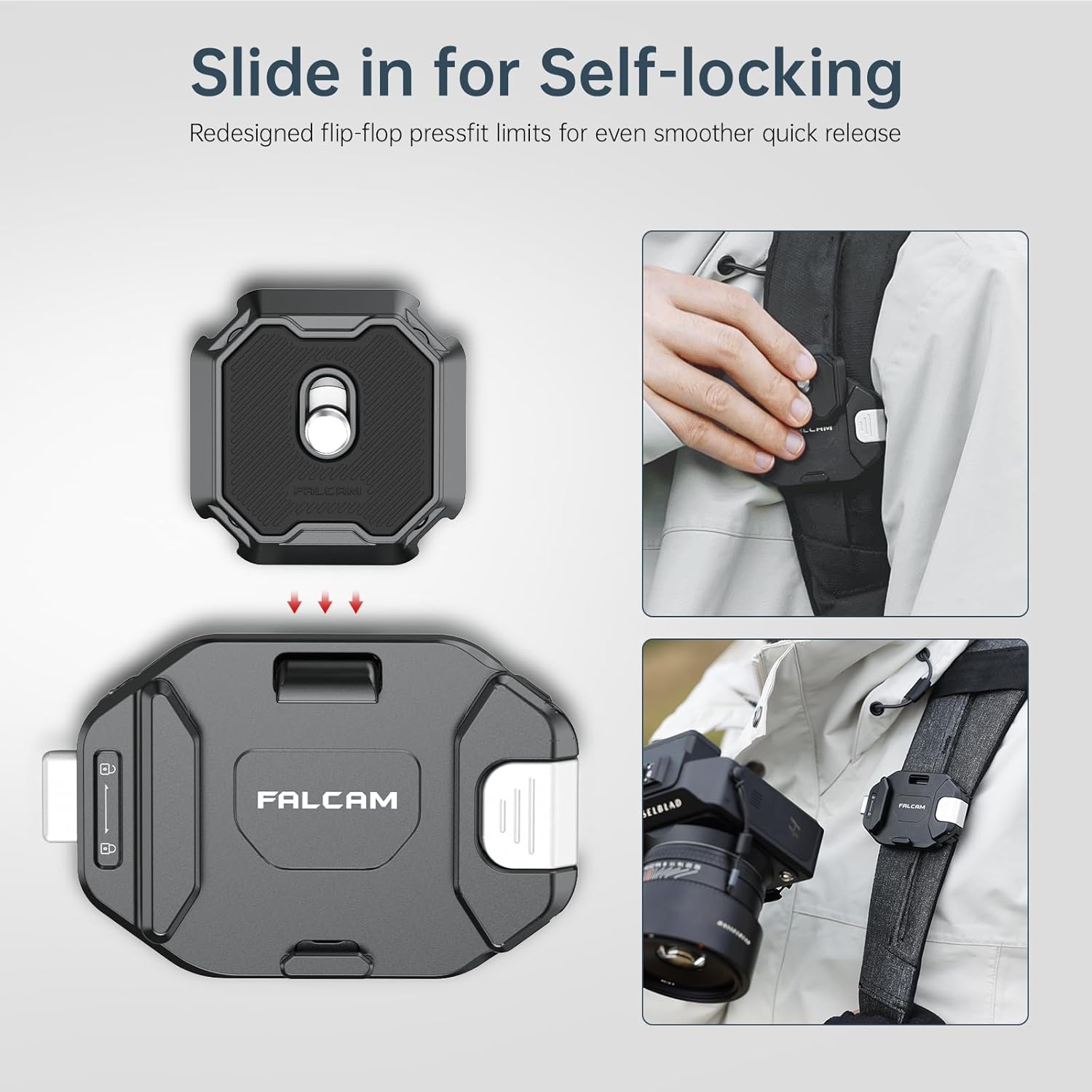 F38 Camera Backpack Strap Clip Quick Release Kit for Backpack Straps V2, QR Plate Camera Tripod Mount Adapter Capture Camera Clip for Camera to Backpack Strap Quick Mount/Release, Black