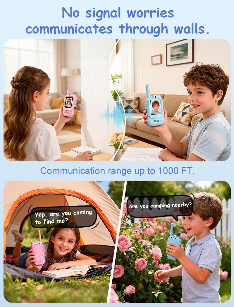 Video Walkie Talkies for Kids, Handheld 2 Pack Rechargeable Video Intercom Kids Walkies Talkies, Indoor Outdoor Toys for Family Games, Outside, Camping, Hiking for Boys Girls Ages 3-12 (Blue/Pink)