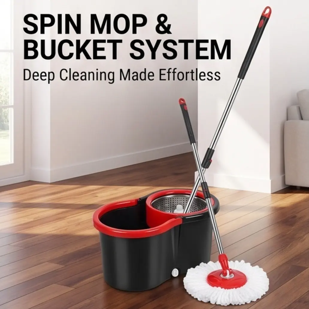 Household Rotating Floor Mop, Hands-Free Wash Mop, Dust Removal Mop, Dry and Wet Use, Perfect for Home, Kitchen, Bathroom Floors, Cleaning Supplies, Cleaning Tools, Mop And Bucket Set, Mop With Wringing For Floor Cleaning, Folding Bucket, Wet Mop Cleaner
