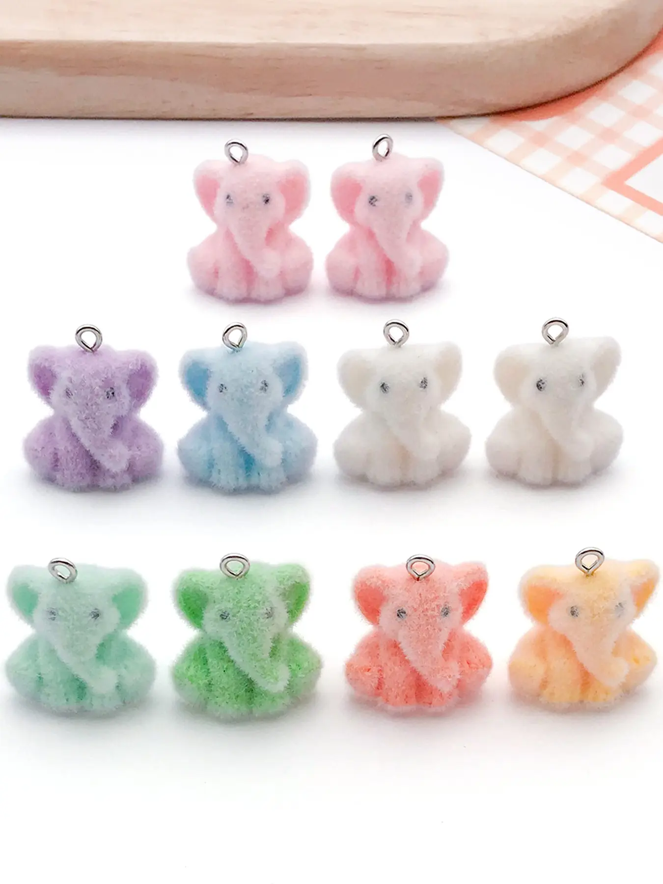 10pcs Cute Flocking 3D Macaron Color Elephant Resin Charms Mini Baby Elephant Pendants DIY Jewelry Making Accessories for Bracelet Necklace Bag Ornament
