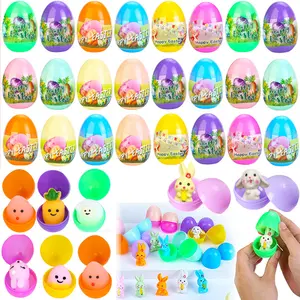 24Pcs/Set Assorted Random Colors Pop Open Pre-Filled Easter Surprise Plastic Eggs  with Mini Bunny Animal Figurines, Perfect Gifts for Kids Toddlers Friends, Easter Party Favors & Goodie Bag Fillers & Easter Egg Hunt & Basket Stuffers