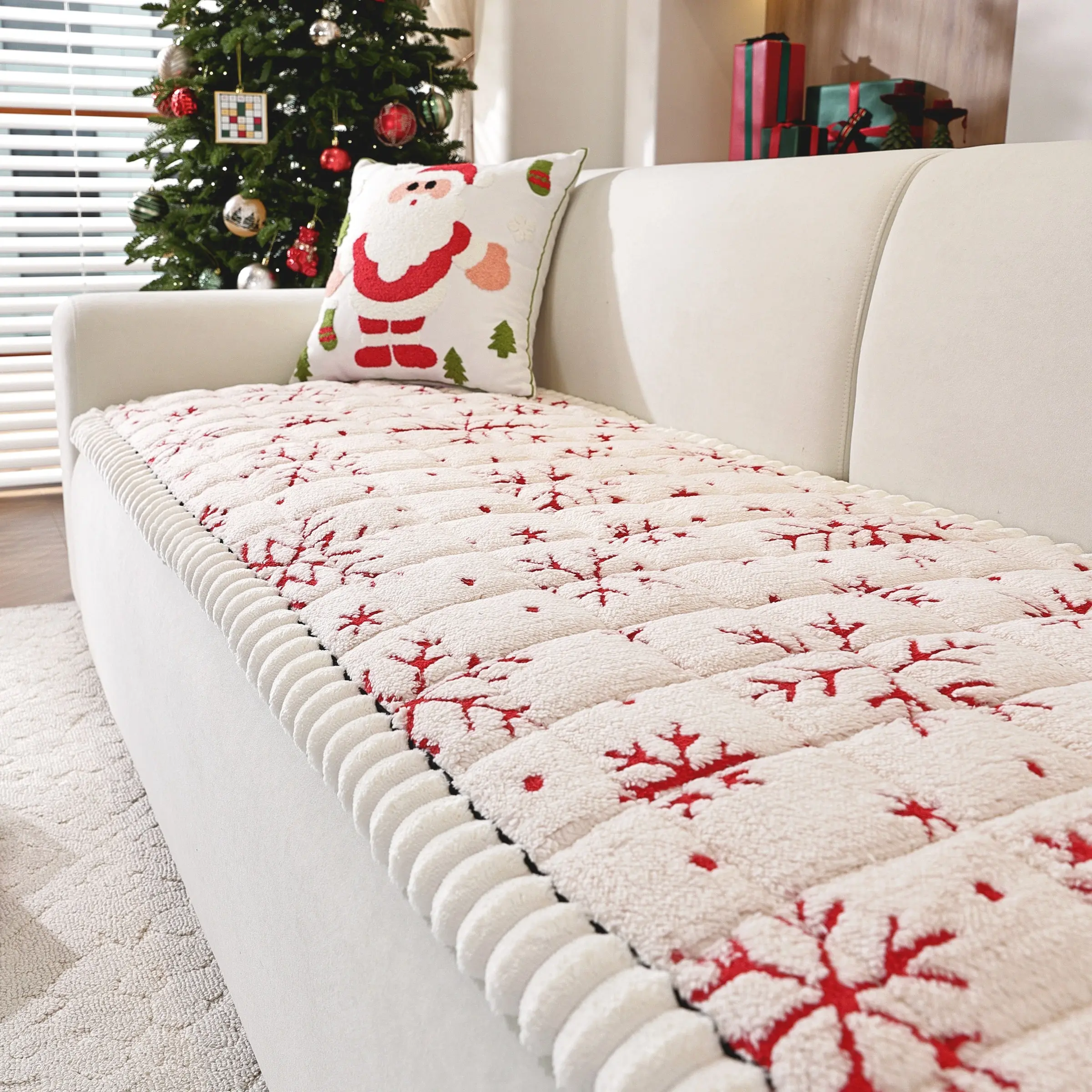 [Snowflake] Christmas Snowflake Print Sofa Cushions, All-Season Non-Slip Sofa Covers, Pet-Friendly and Machine Washable, Suitable for 1-4 Seat Sofas, Living Room Christmas Home Decor, Washable Sofa Slipcover
