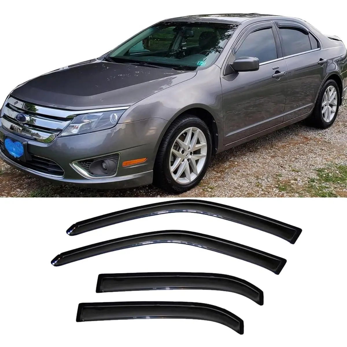 Window Visors Rain Guards fit 06-12 Ford Fusion,07-12 Lincoln MKZ 94550| 4pcs Outside Mount Tape-on Dark Smoke Window Deflector Shades 06-11 Mercury Milan&06 Lincoln Zephyr car Accessories
