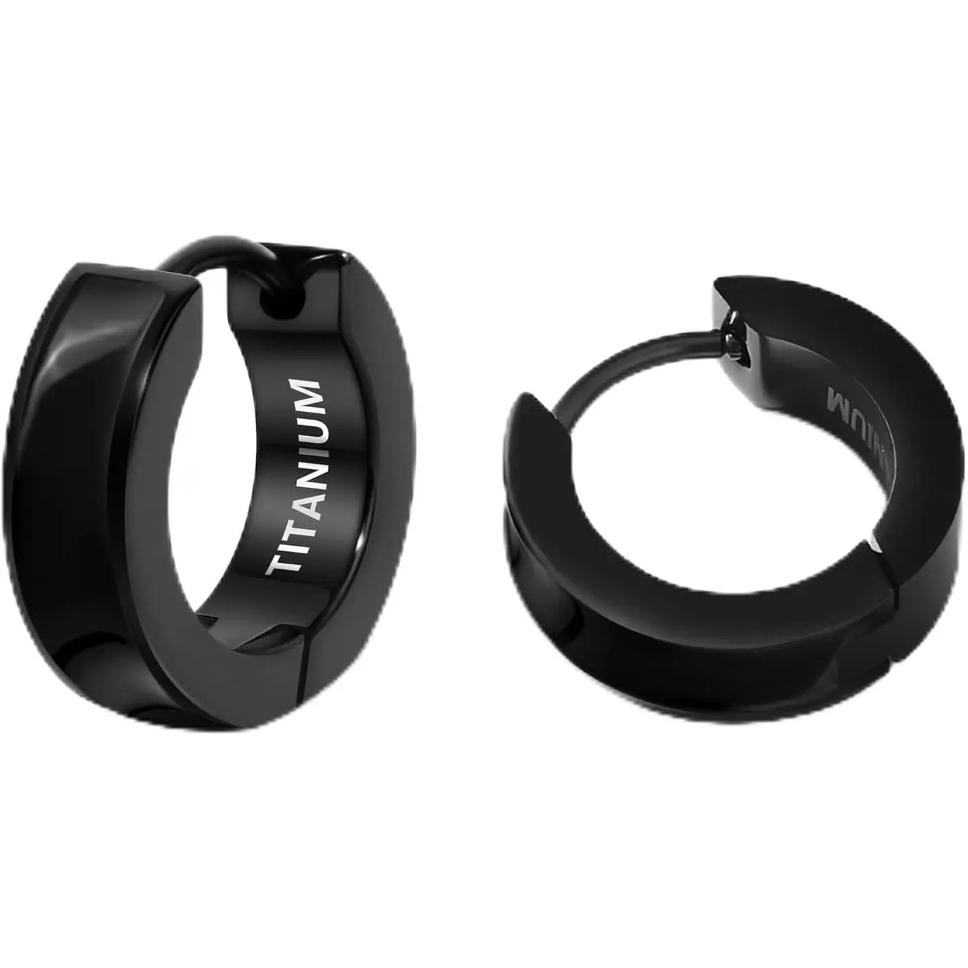 TGNEL Black Enamel Mens Hoop Earrings, Pure Titanium Earrings Hoops for Men Sensitive Ears