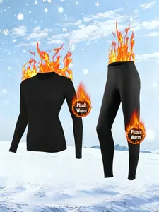 Women's Thermal Underwear Set Fleece Lined Long Johns, Warm Base Layer Top & Leggings, Soft Stretch Compression Thermal Set for Winter Skiing Running Hiking